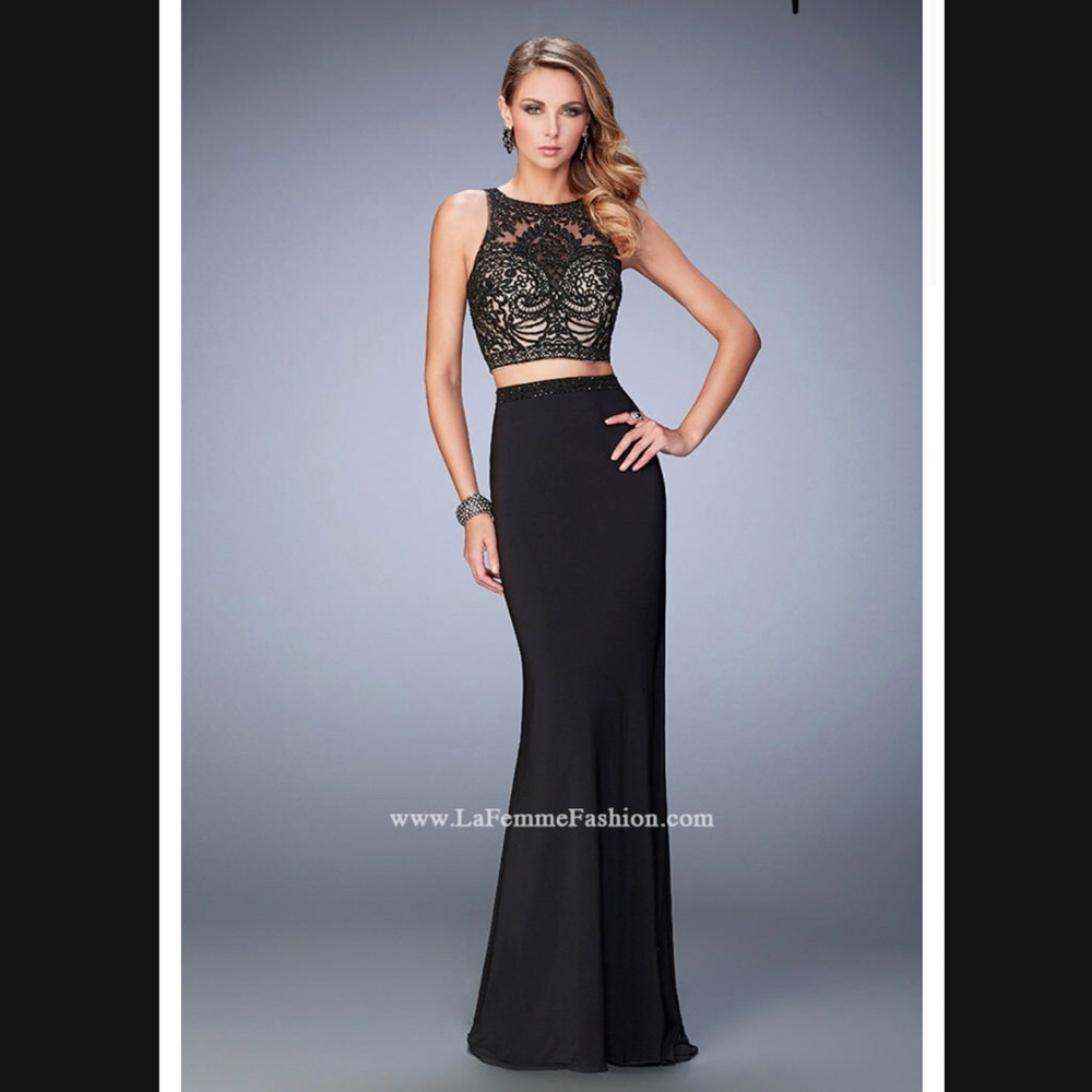 La femme Gigi black two piece prom formal dress